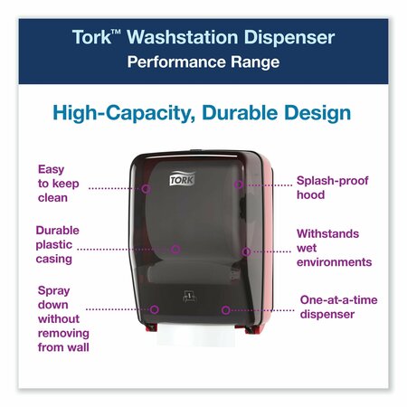 Tork Tork Wall-Mounted Paper Towel Dispenser Washstation Black/Red W6, Water Resistant 651228